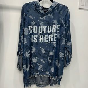 COUTURE IS HERE Lightweight Fringe Hoodie.